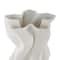 White Ceramic Abstract Ribbed Dimensional Wavy Vase with Floral Shaped Rim